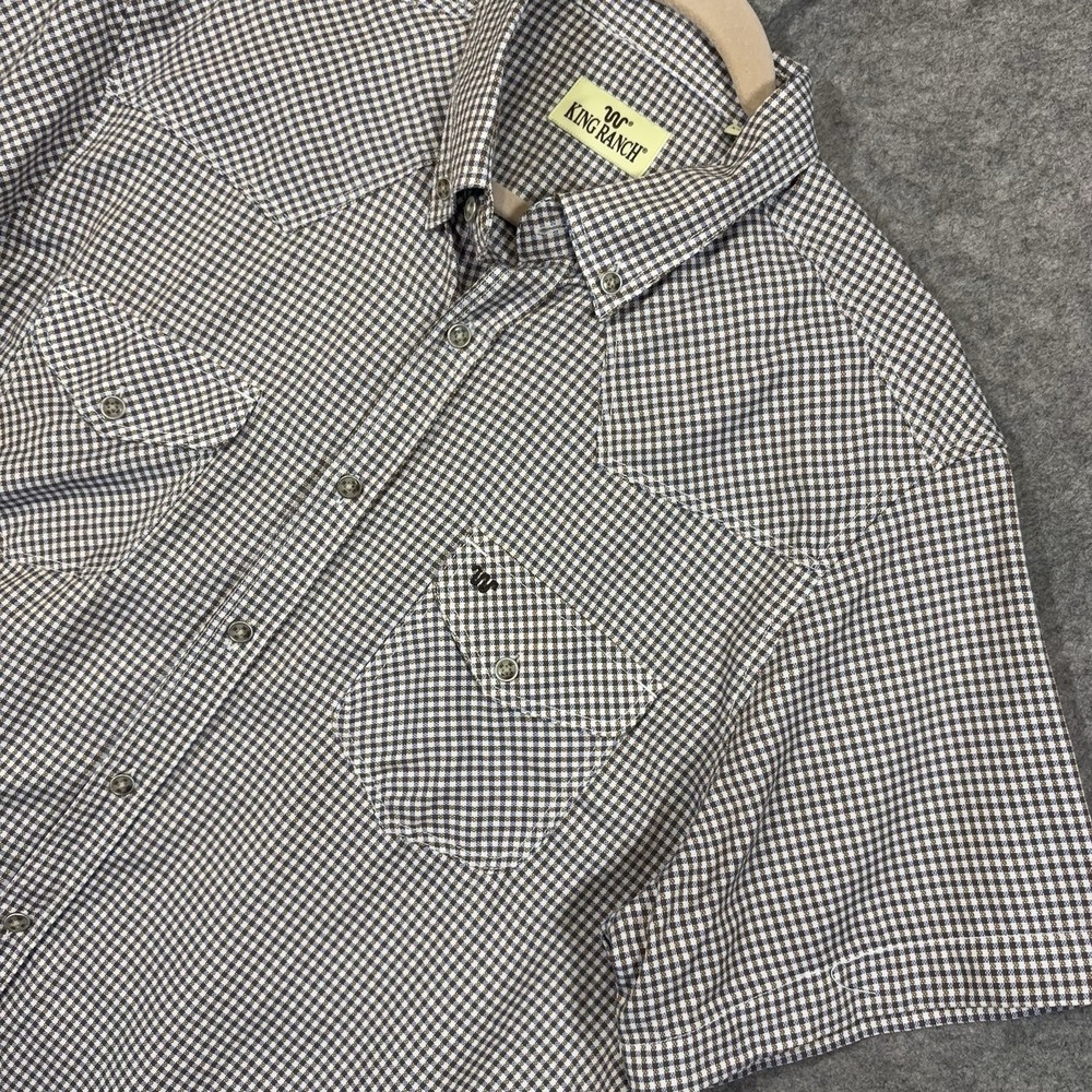 King Ranch Shirt Mens XXL Brown Check Short Sleeve Western Pockets Cowboy Rodeo